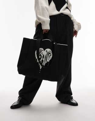 Allsaints Izzy Fuzzy Heart Tote Bag In Black