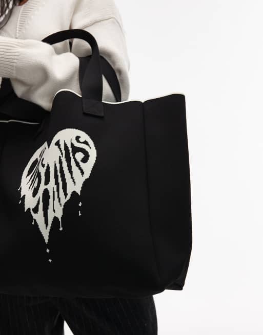 AllSaints Izzy fuzzy heart tote in black | ASOS