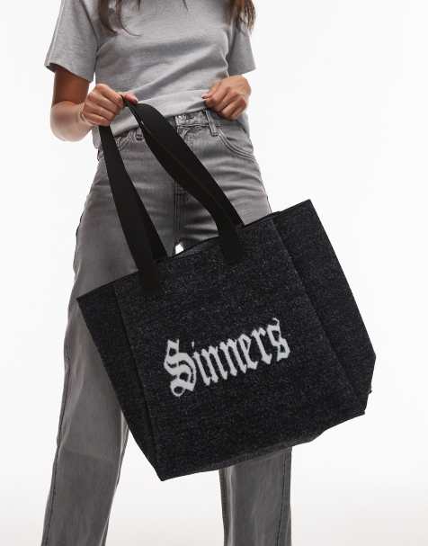 Allsaints Izzy fuzzy saint logo tote in black - BLACK - view 1
