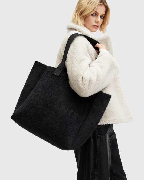 AllSaints Izzy fuzzy tote in black - view 1