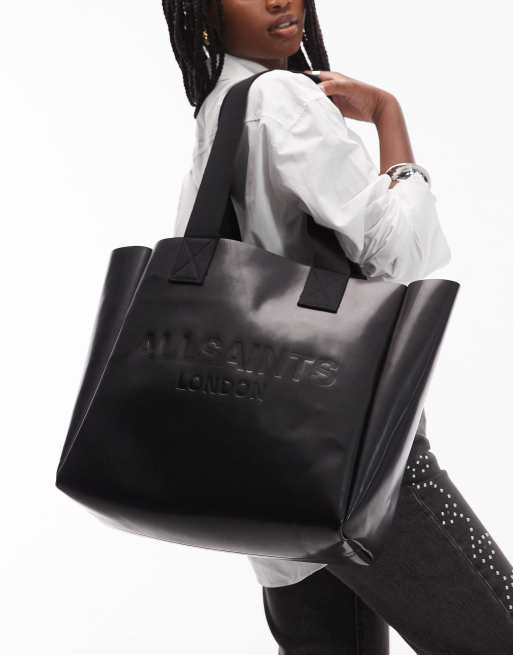 Allsaints Izzy leather logo tote in black - BLACK