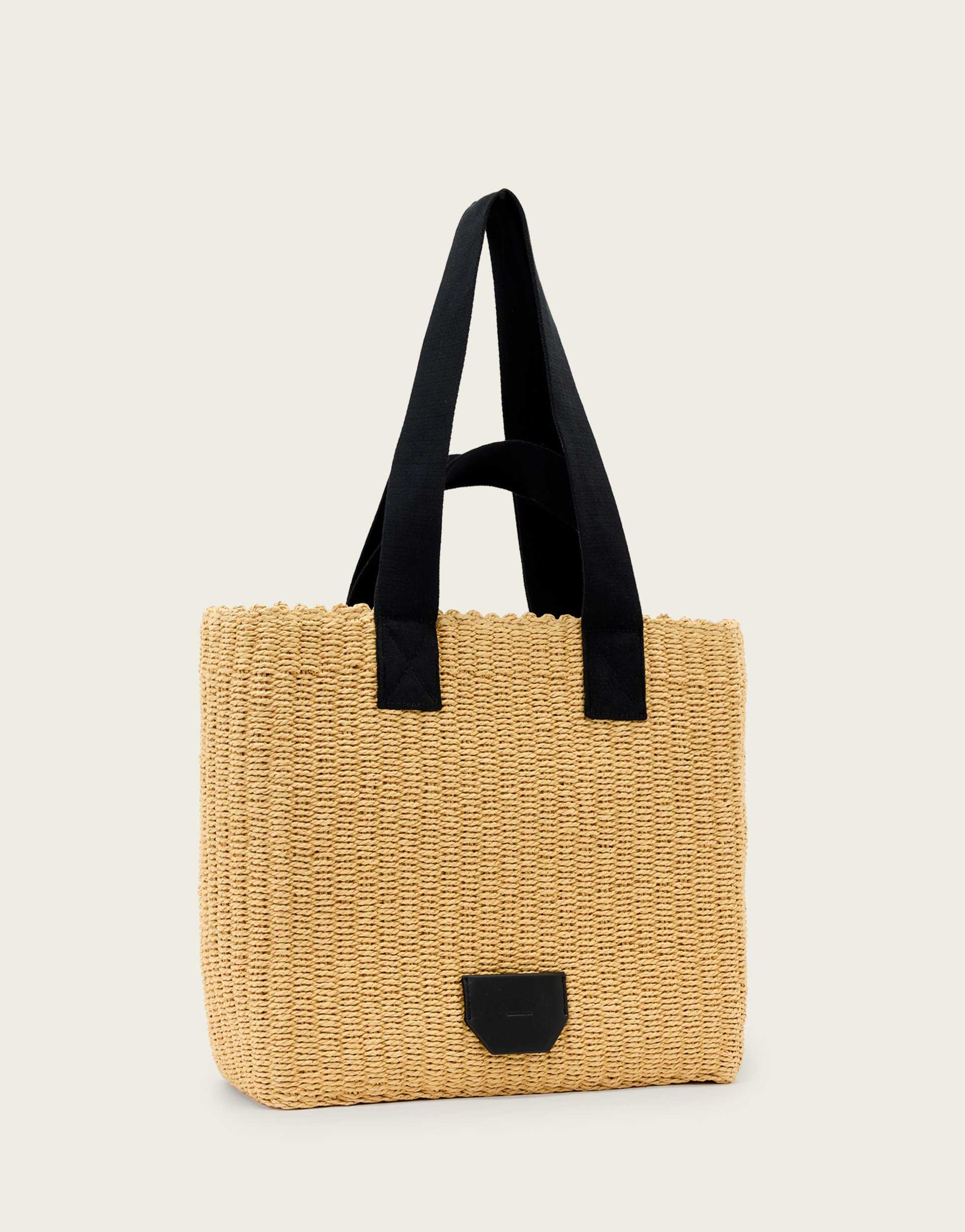 allsaints izzy raffia tote bag in natural