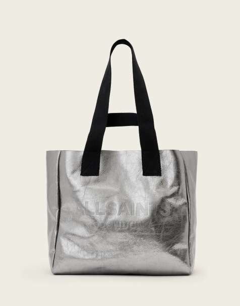 AllSaints - Izzy - Tote bag en cuir métallisé - Gris acier - view 1
