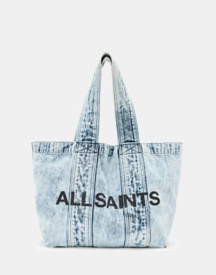 AllSaints - Izzy - Tragetasche aus Denim in verblichenem Blau mit Logo