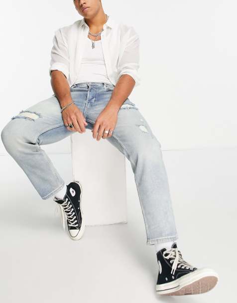 AllSaints jack cropped  distressed jeans in light wash 