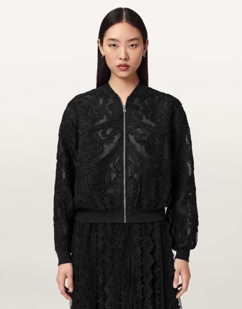 AllSaints – Jade – Verzierte Bomberjacke in Schwarz - view 1