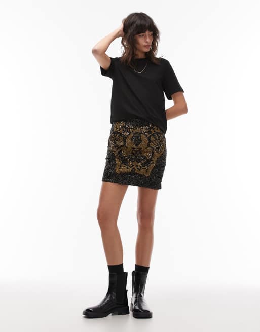 AllSaints – Jamilia – Czarno-złota zdobiona cekinami spódnica, 3 z 5