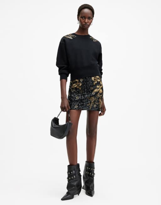 AllSaints Jamilia mini skirt in black ASOS