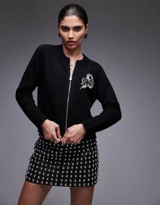 AllSaints - Jaqueline - Flauschige Bomberjacke in Schwarz