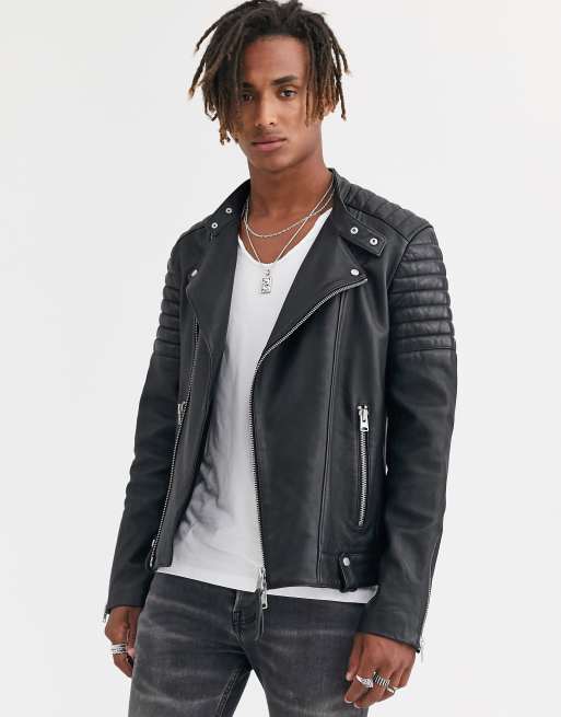 AllSaints Jasper leather biker jacket in black