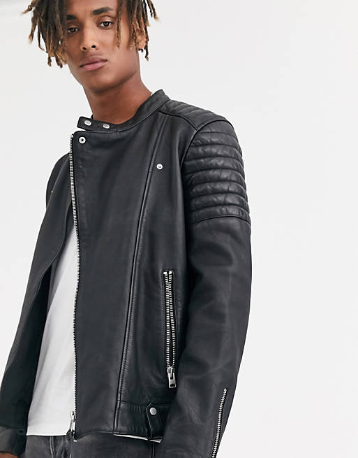 AllSaints Jasper leather biker jacket in black