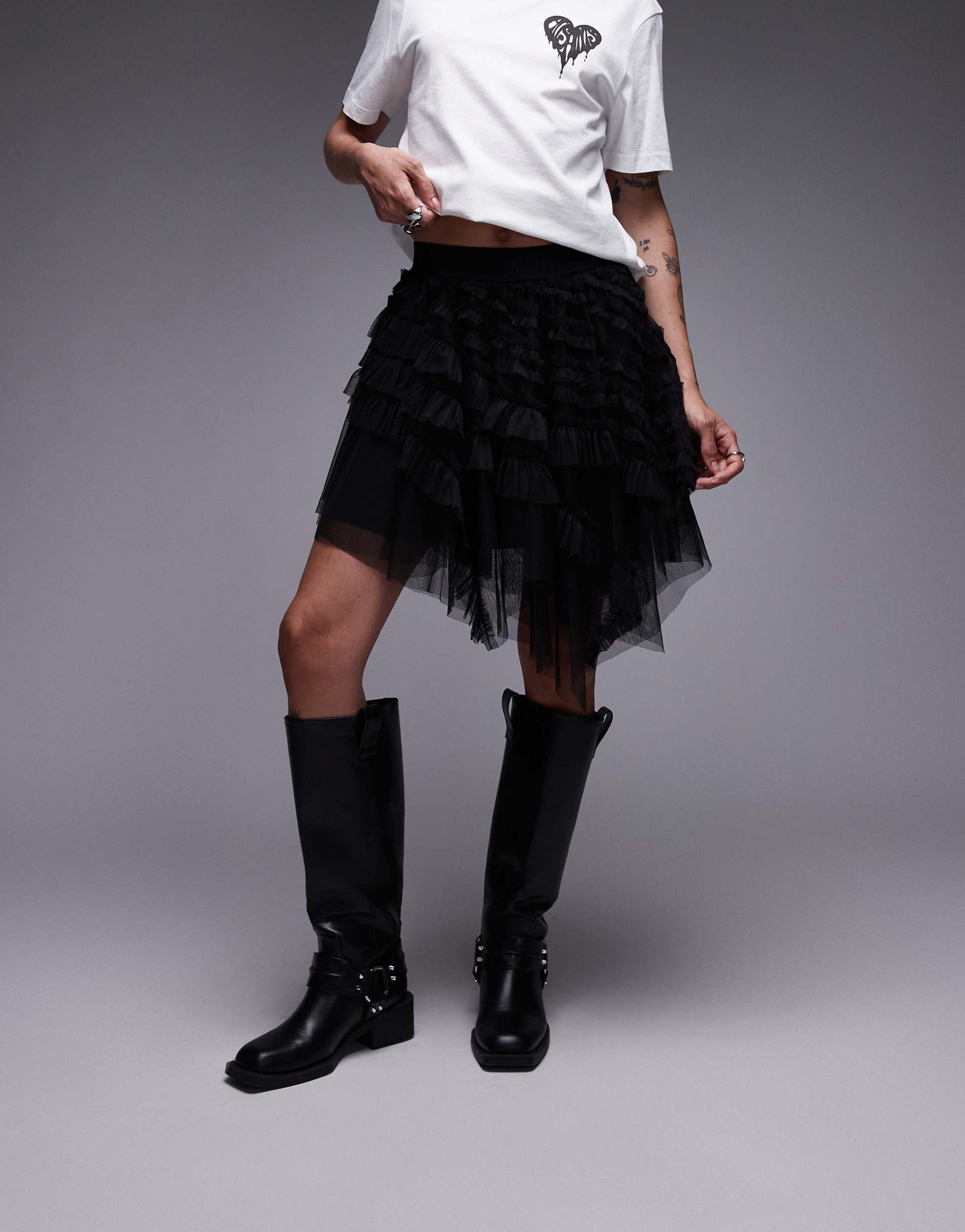 allsaints jayde tulle mini skirt in black
