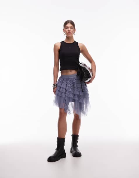 AllSaints Jayde tulle mini skirt in blue