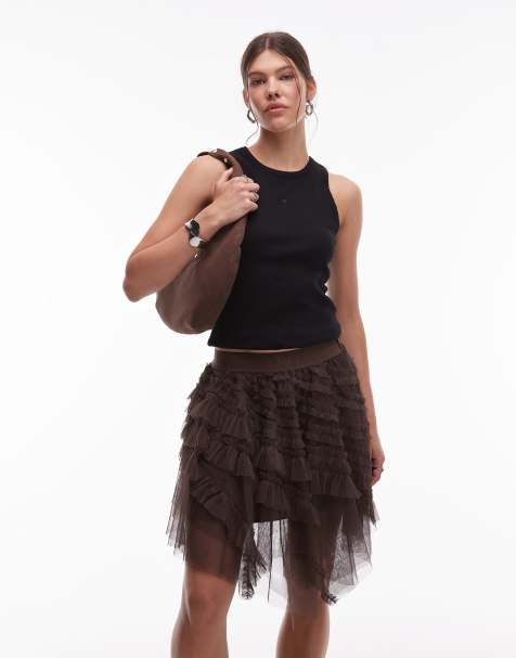 AllSaints Jayde tulle mini skirt in brown - view 1