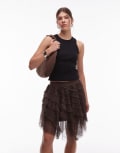 [AllSaints] AllSaints Jayde tulle mini skirt in brown 10 BROWN