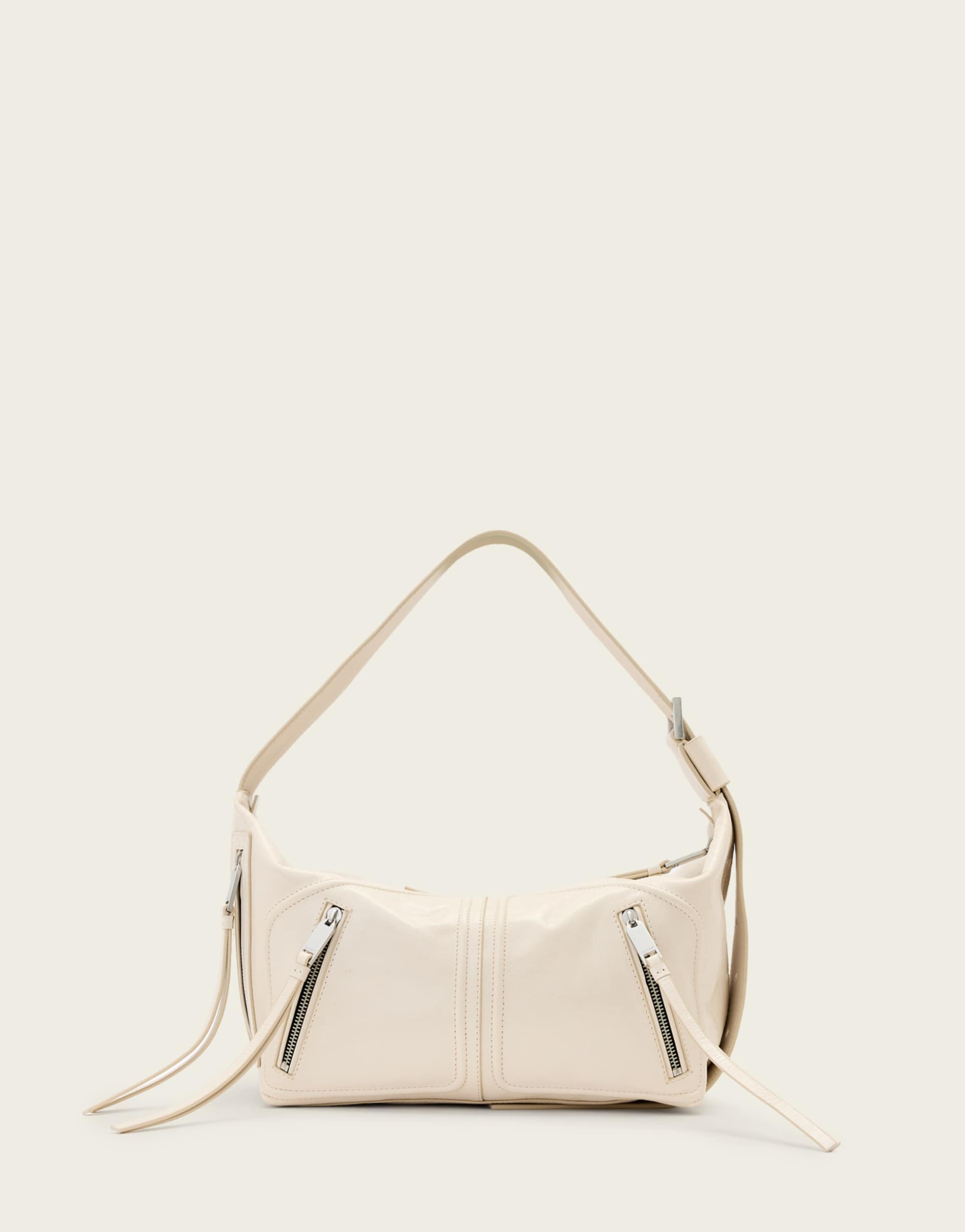 allsaints jean rey leather shoulder bag in off white