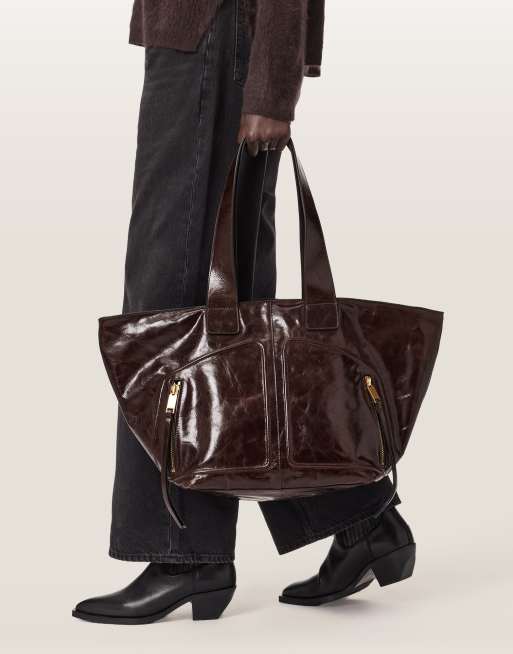 AllSaints – Jean Rey – Tragetasche in Cognacbraun mit Reißverschlussdetail, 3 von 4