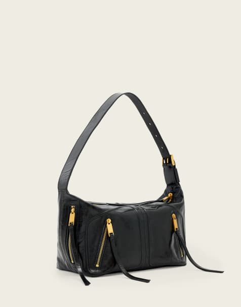 AllSaints Jean Rey zip detail shoulder bag in black - view 1