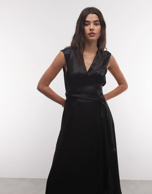 AllSaints Jeanne robe midi cache-cœur sans manches col V noire, 3 de 4
