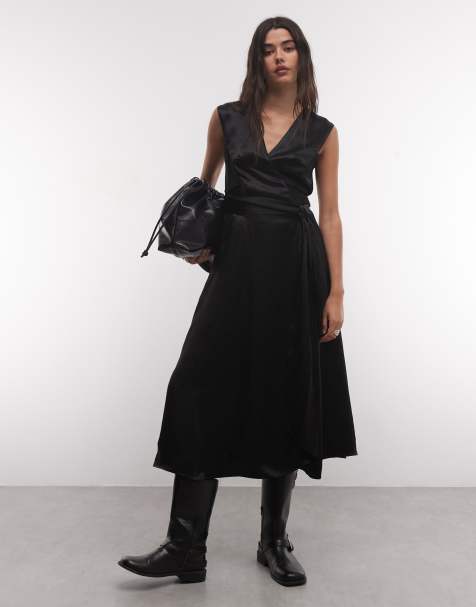 AllSaints Jeanne sleeveless v neck wrap midi dress in black - view 1