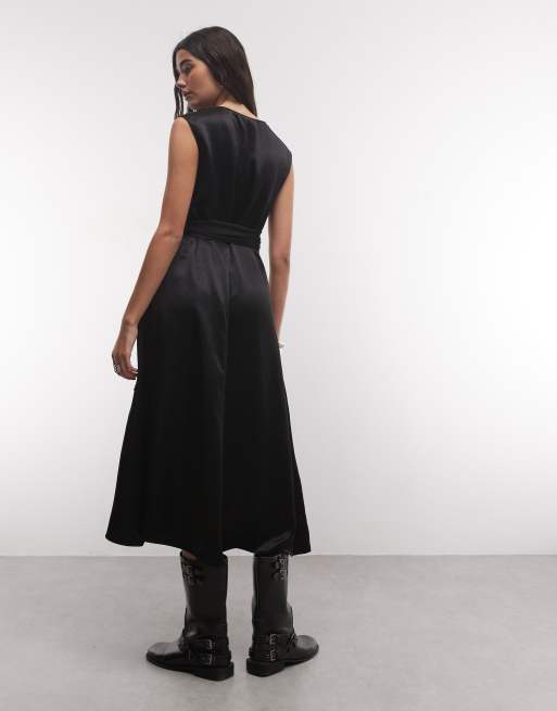 AllSaints Jeanne sleeveless v neck wrap midi dress in black, 4 of 4