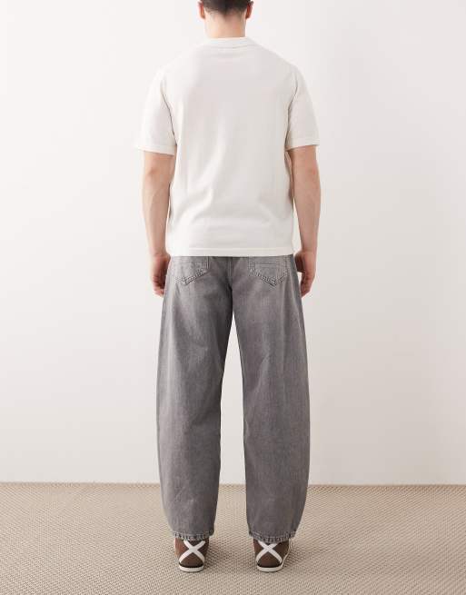 AllSaints - Jeans bombati in denim grigio slavato effetto invecchiato, 3 di 5