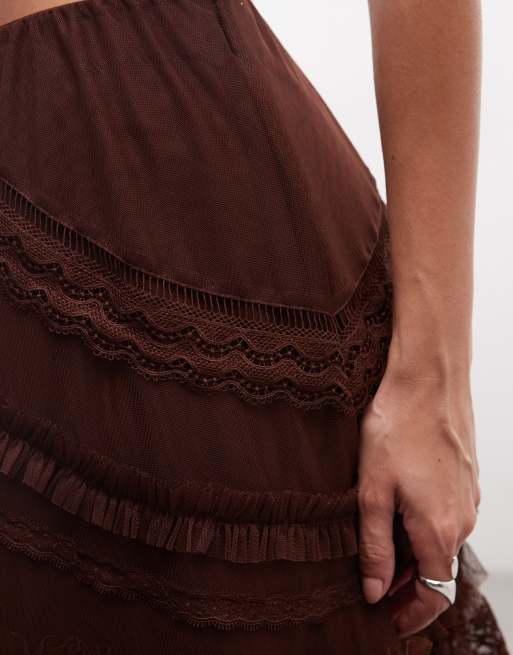 AllSaints Jen gonna midi in tulle con volant nera, 3 di 5