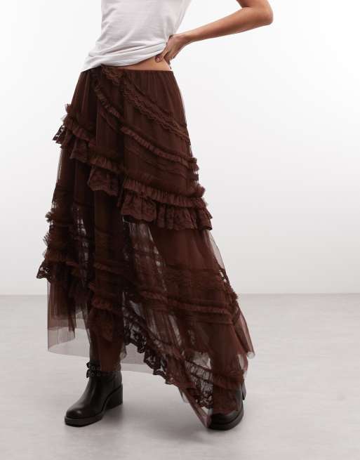 AllSaints Jen tulle ruffle midi skirt in black, 2 of 5