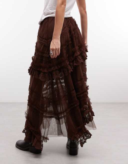 AllSaints Jen tulle ruffle midi skirt in black, 4 of 5