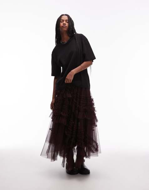 Allsaints Jen tulle skirt in burgundy - view 1