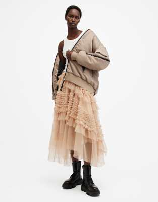 Allsaints Jen Tulle Asymmetric Maxi Skirt In Pink