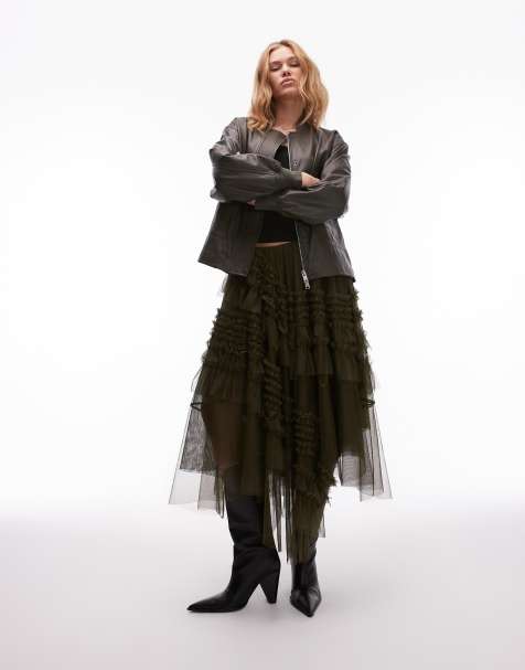 AllSaints Jen tulle skirt in rifle green