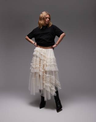 Allsaints Jen Tulle Skirt In White