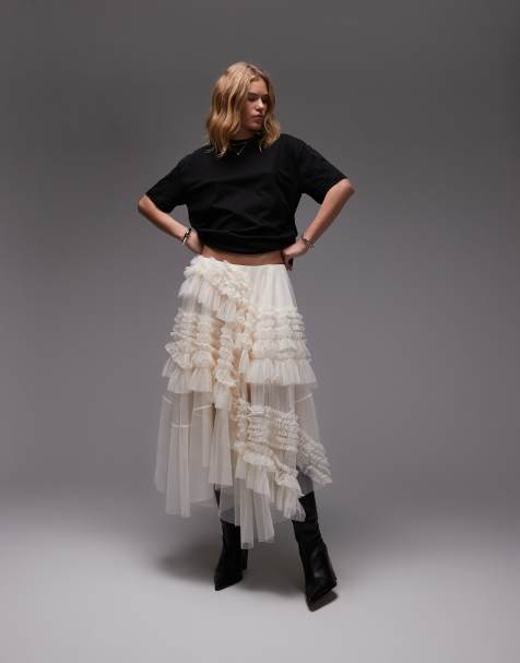 AllSaints Jen tulle skirt in tofu white - view 1