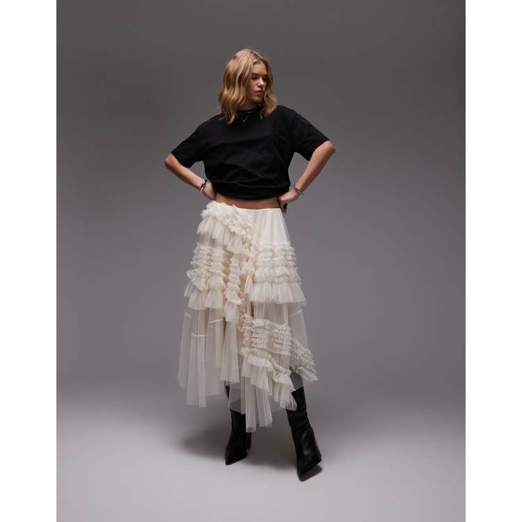 AllSaints Jen tulle skirt in tofu white | ASOS