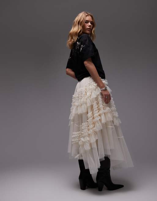 AllSaints Jen tulle skirt in tofu white