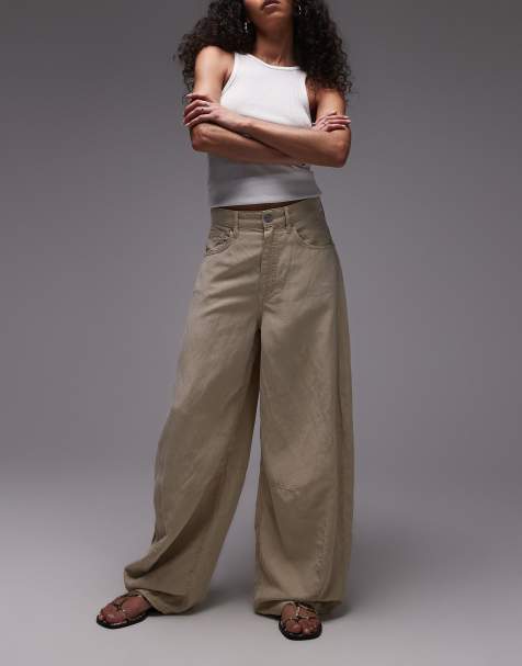 Allsaints jett linen mix pants in sand brown - view 1