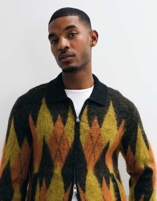AllSaints Jiro gilet en maille à zip intégral à losanges multicolore, 1 de 5