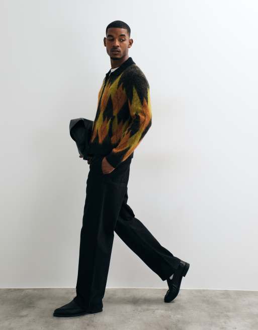 AllSaints Jiro zip through argyle knit cardigan in multi, 2 of 5