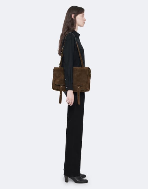 AllSaints Joan Leder- und Wildleder-Umhängetasche in dunklem Khaki, 5 von 5