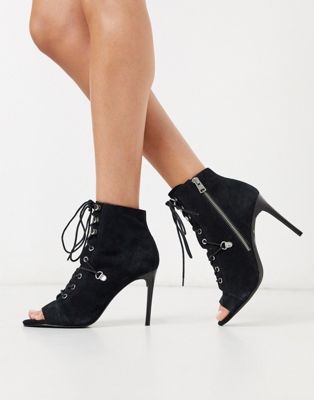 AllSaints joanna suede lace up stiletto boots in black