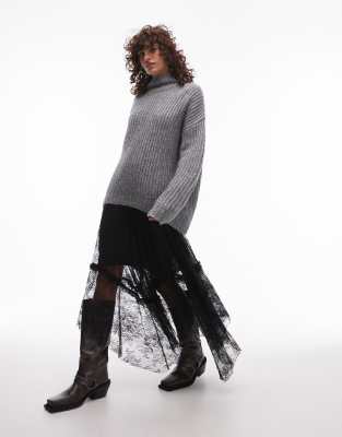 Allsaints Josie Lace Tulle Midi Skirt In Black