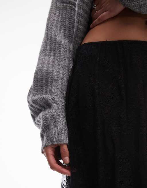 AllSaints Josie lace tulle midi skirt in black