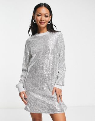 AllSaints Juela sequin mini dress in silver