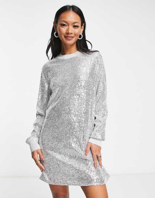 AllSaints Juela sequin mini dress in silver | ASOS