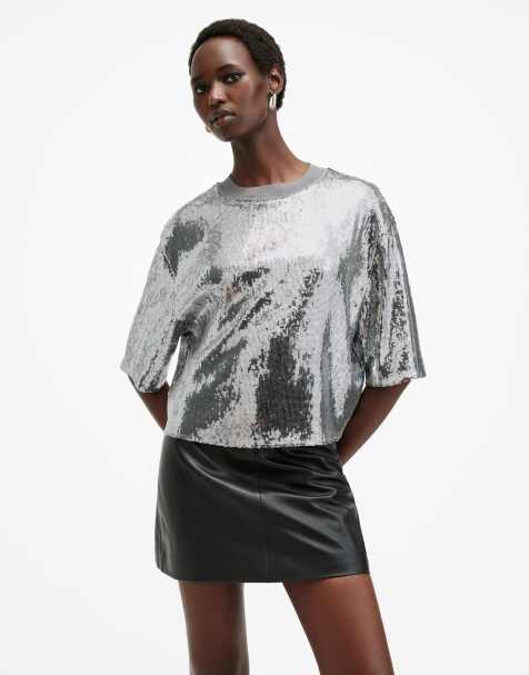 AllSaints Juela tee in silver - view 1
