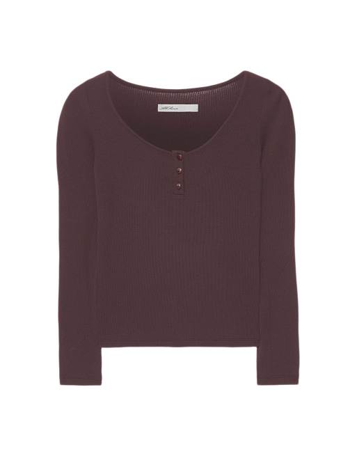 AllSaints Jules henley à manches longues en rouge aubergine, 2 de 6