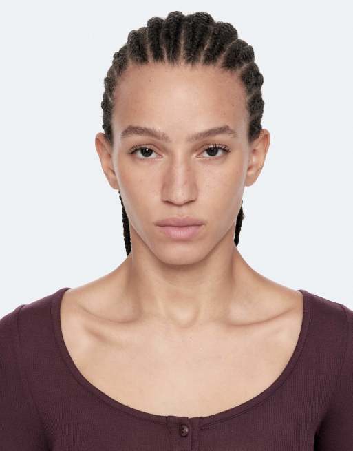 AllSaints Jules henley à manches longues en rouge aubergine, 3 de 6