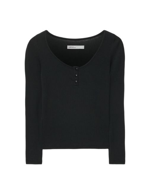 AllSaints Jules henleytop met lange mouwen in gitzwart, 2 van 6
