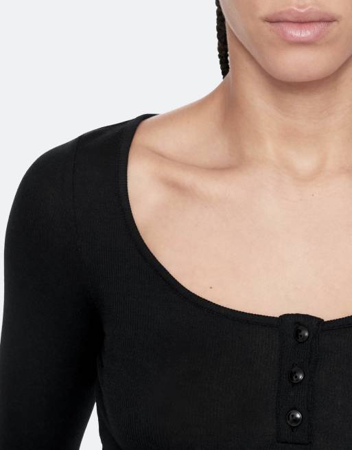 AllSaints Jules henleytop met lange mouwen in gitzwart, 5 van 6